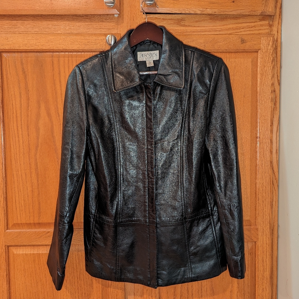 Vintage Casual Corner Annex Petite Women size L Black Genuine Leather Jacket Ful
